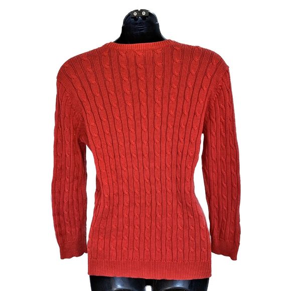 Michael Michael Kors Red Cable Knit Cotton V-Neck Sweater Medium Valentine's Day - Picture 2 of 5